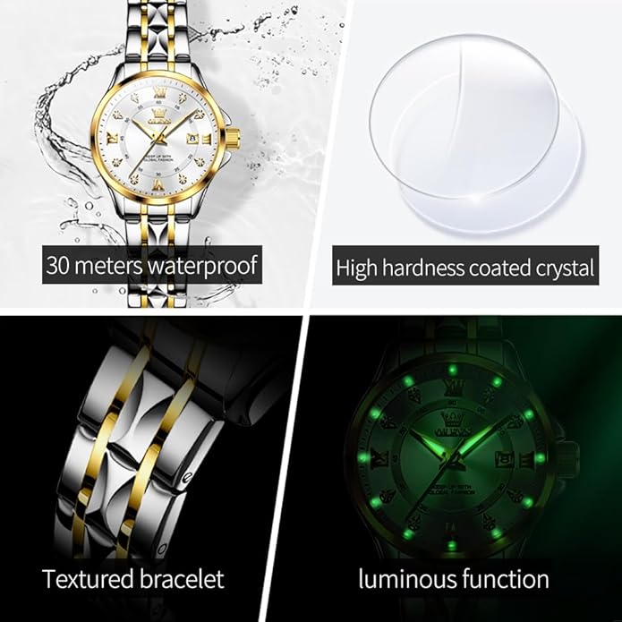 OLEVS Watch Women,Watches for Women,Luxury Casual Stainless Steel Women's Wrist Watches Classic Small Face Dress Analog Womens Watches with Date Easy to Read Waterproof Luminous Quartz Ladies Watches