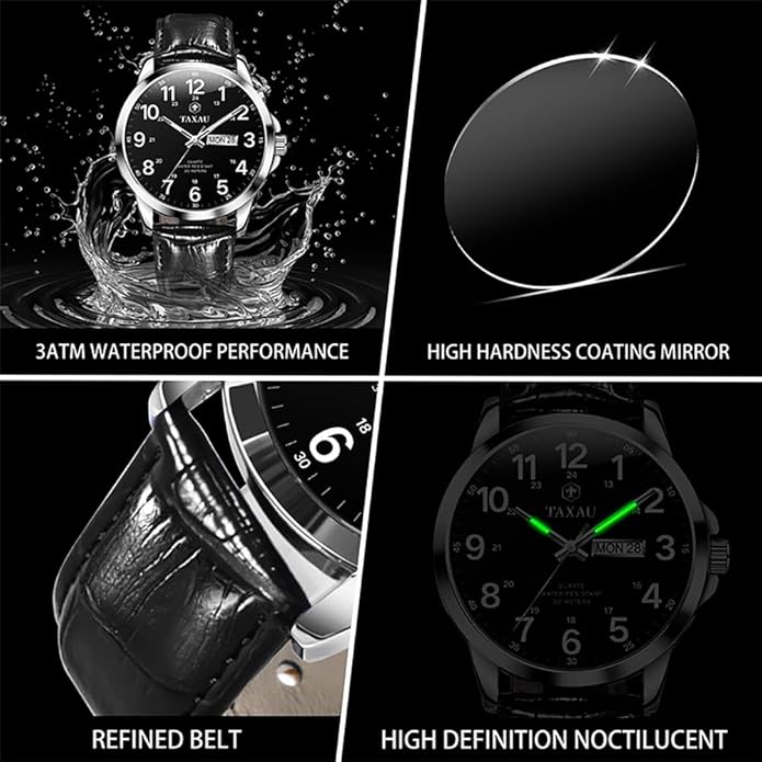 Watches for Men Luxury Analog Waterproof Classic Leather Large Face Simple Easy Read Quartz Minimalist Dress Day Date Quartz Mens Watches