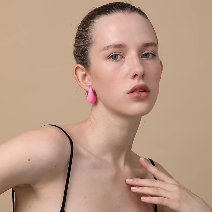 Apsvo Chunky 14K Gold Plated Hoop Earrings for Women, Lightweight Waterdrop Hollow Open Hoops, Hypoallergenic Dupes Earrings