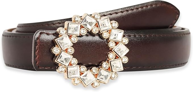 Women's Fashion Classic Metal Buckle Leather Belt with Jeans Dress