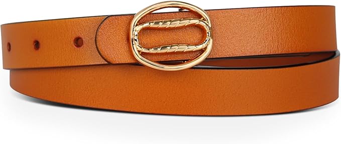 Women's Fashion Classic Metal Buckle Leather Belt with Jeans Dress