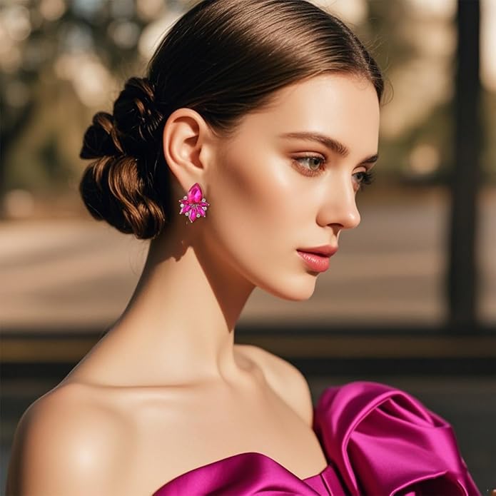 Vintage Rhinestone Earrings Fancy Crystal Cluster Drop Earrings Art Deco Earrings for Women
