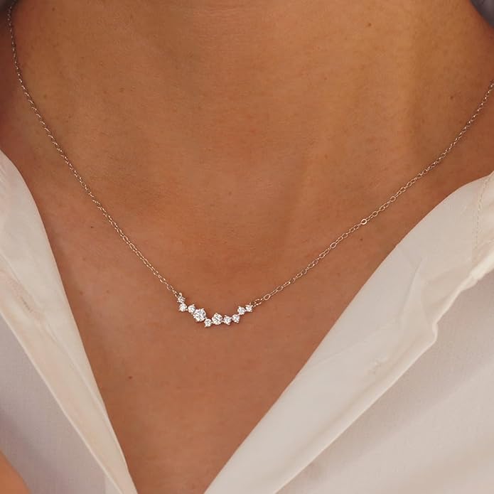 MIDEEO Christmas Gifts for Grandkids CZ Diamond Necklace for Women Dainty Layered Cubic Zirconia Solitaire Pendant Necklace Gold Plated Waterdrop Shape Square Emerald Green CZ Simulated Diamond Bridesmaid Necklace