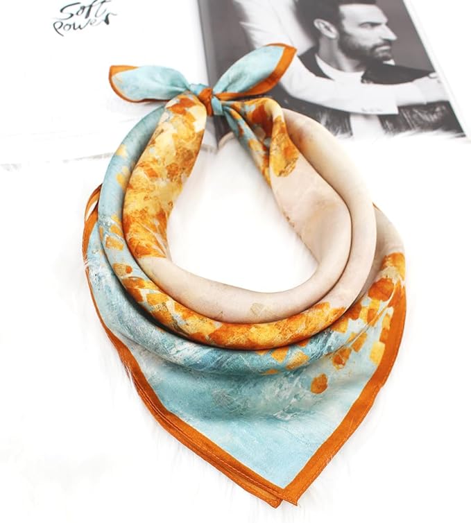 ANDANTINO 100% Real Mulberry Silk Scarf -21'' x 21''- Lightweight Neckerchief –Women Men Small Square Digital Printed Scarves