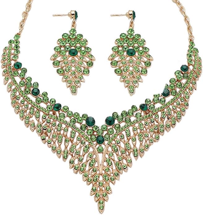Wedding Bridal Jewelry Set Crystal Rhinestone Statement Necklace Vintage Collar Necklace Dangle Earrings Set for Women