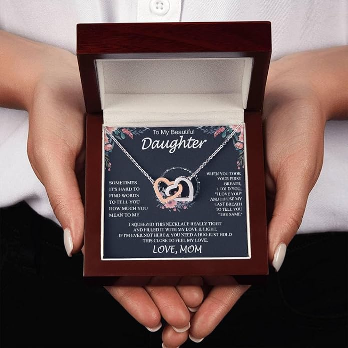 VIRAGIL To My Daughter Gift Necklace From Dad or Mom - Badass Daughter Jewelry With Heartfelt Message & Elegant Box