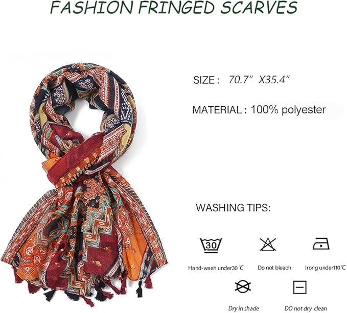 Yeieeo Boho Scarf for Women Lightweight Floral Printed Scarf Fall Winter Fashion Fringed Shawl