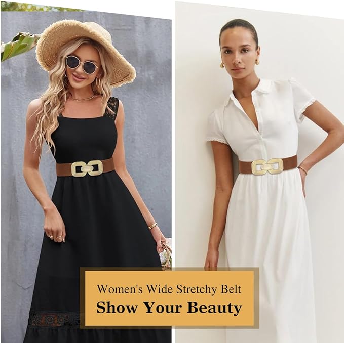 Glamorstar Women Wide Stretchy Belts Elastic Waist Belts for Dresses