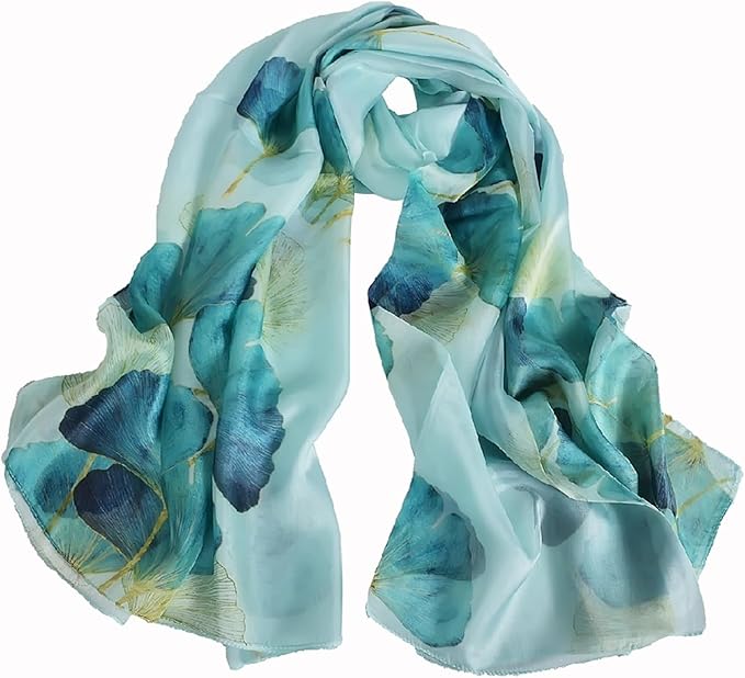 100% Mulberry Silk Women's Neck Silk Scarf-Lightweight Shawl,FLoral Print Beach Silk Wrap-Scarves for Photography