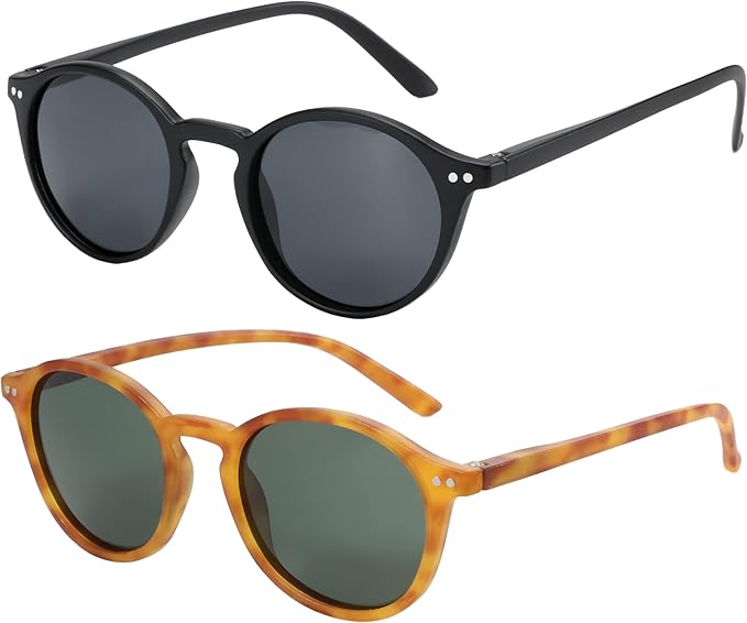 ZENOTTIC Polarized Sunglasses for Women Men: Retro Shades Round | Square Frame UV Protection 2 Pack