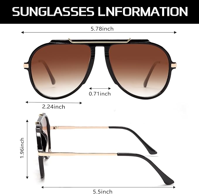 Oversized Aviator Sunglasses for Women Men 2026 70s Retro Gold Metal Sun Glasses Tangle Free Square Aviators
