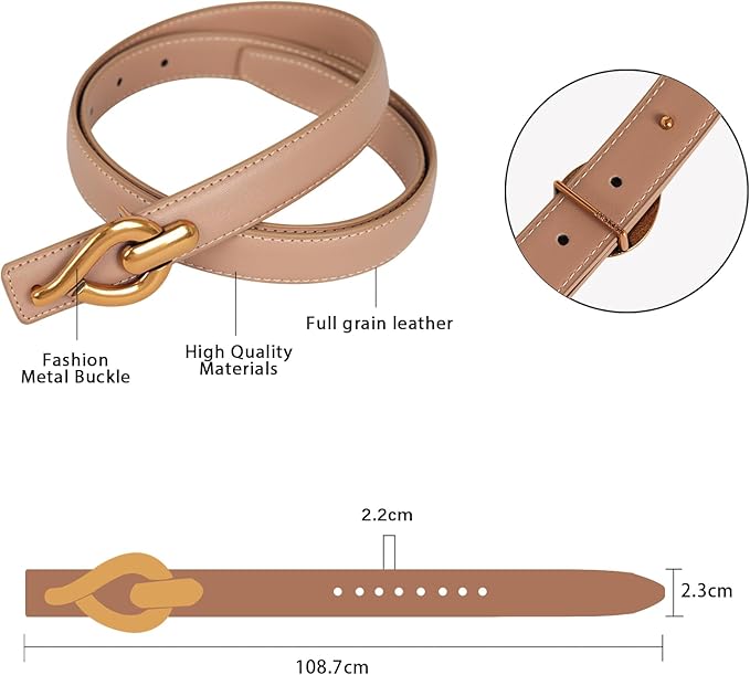 Women's Fashion Classic Metal Buckle Leather Belt with Jeans Dress