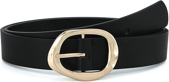 Earnda Leather Belts for Women Casual Fashion Waist Belt with Liquid Shapes Gold Buckle for Jeans Pants Dresses