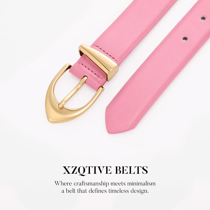 XZQTIVE Women's Leather Belts, Classic Minimalist Design For Jeans Pants Dresses, Black Belt With Gold Buckle