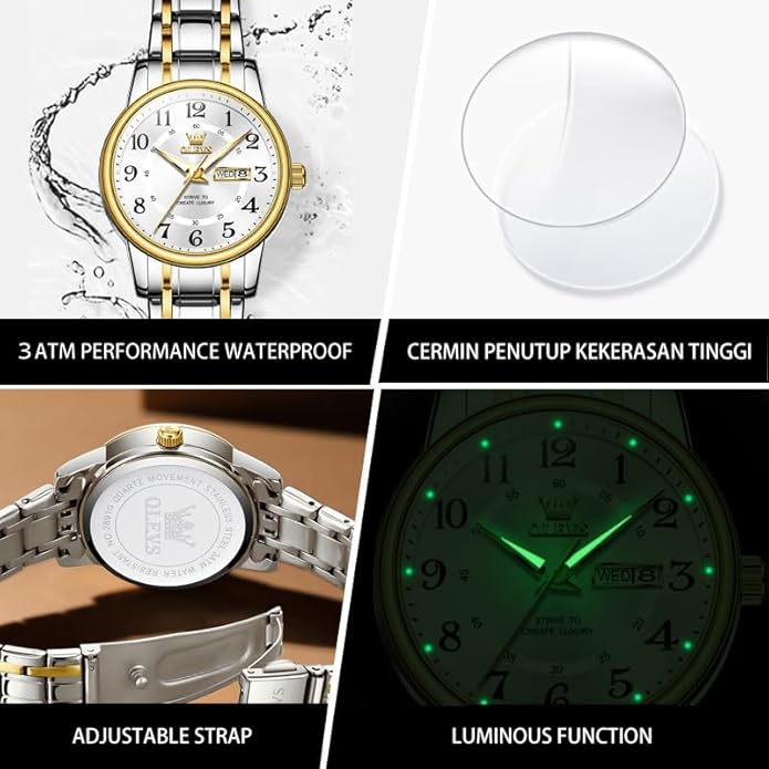 OLEVS Stainless Steel Women's Watch Dress Watches for Women with Date Fashion Ladies Business Waterproof Analog Quartz Small Wrist Watch Reloj Mujer