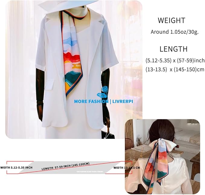 Livrerpi Silk Feeling Head Scarf Fashion Satin Hair Scarf Square Long Scarves for Women Gifts