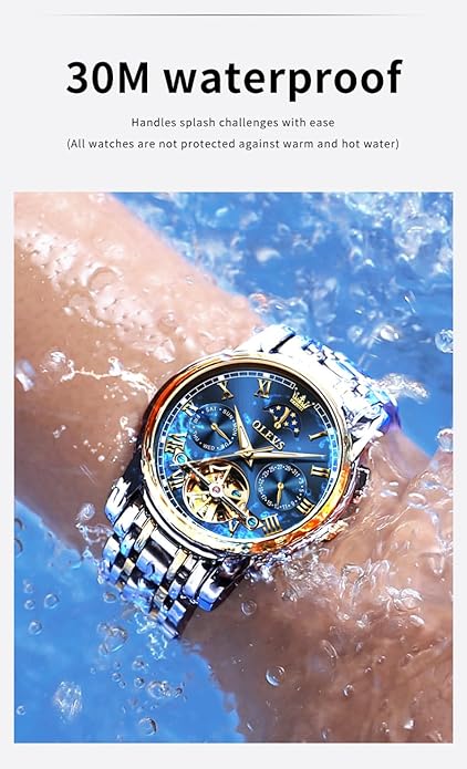 OLEVS Watches Men Waterproof Luxury Big Face Mens Watch Stainless Steel Quartz Analog Dress Watches for Men Luminous Multifunction Man Watch Relojes De Hombre