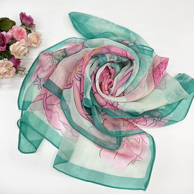 Pokeedioty Scarfs for Women Lightweight Fashion Scarves Elegant Floral Pattern Sheer Scarfs Sunscreen Shawls Wraps