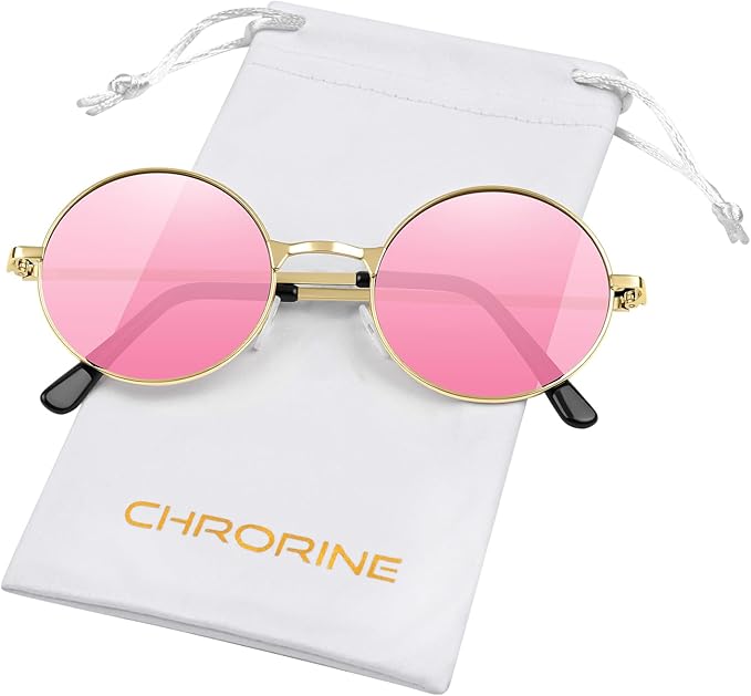 CHRORINE Hippie Sunglasses Round 70s Retro Glasses for Women Men Party Accessory Festival Fashion Vintage Sunglasses