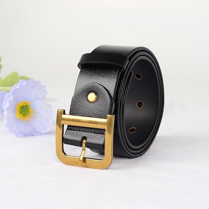 Women's Fashion Classic Metal Buckle Leather Belt with Jeans Dress