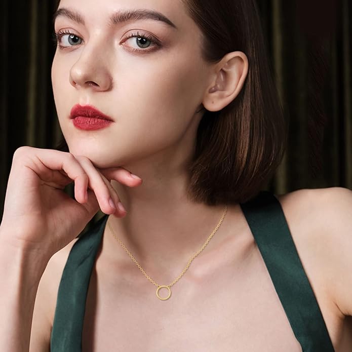 KECHO 14k Gold Simple Circle Necklace Karma Pendant Necklace for Women Jewelry