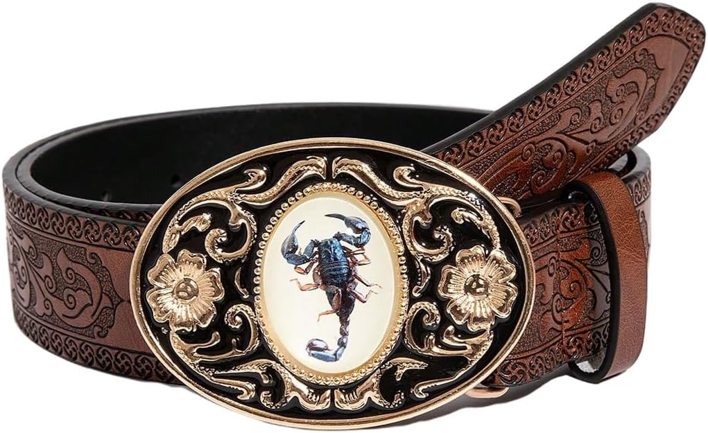 Women's Floral Embroidery Genuine Leather Belt Vintage Square Buckle