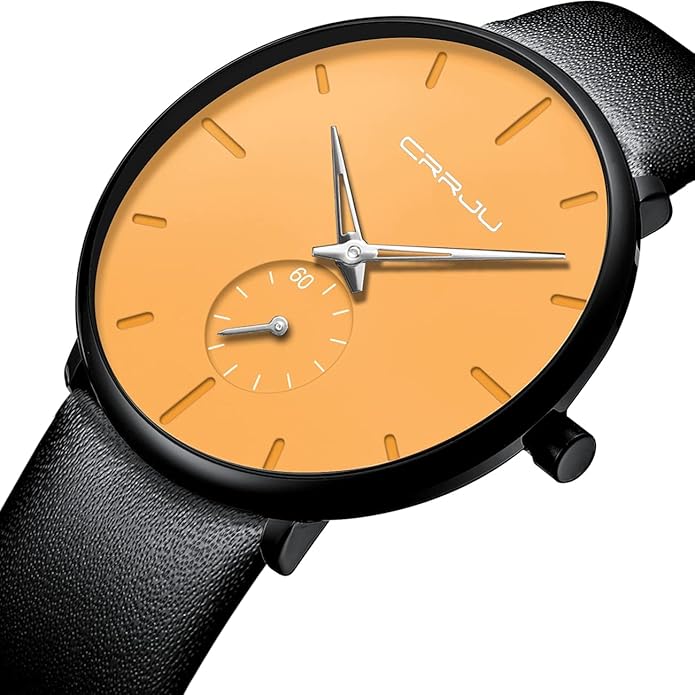 Mens Watches Ultra-Thin Minimalist Waterproof-Fashion Wrist Watch for Men Unisex Dress with Leather Band