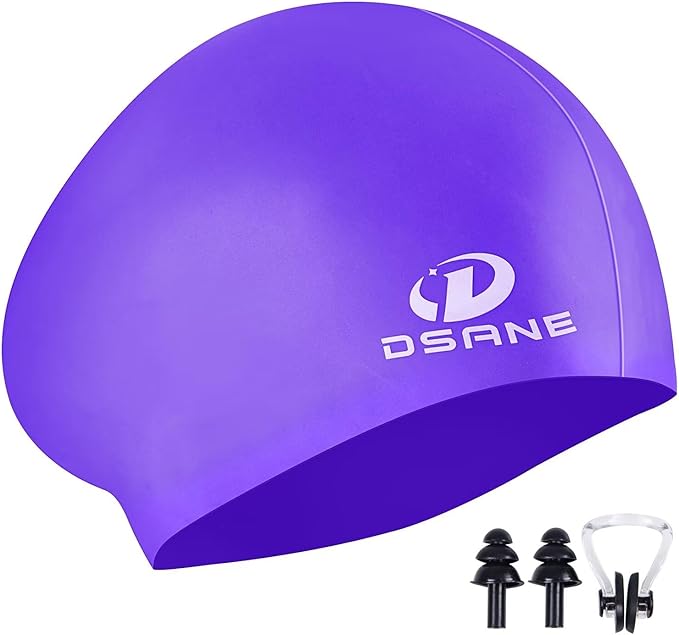 Womens Silicone Swim Cap for Long Hair,3D Ergonomic Design Silicone Swimming Caps for Women Kids Men Adults Boys Girls with Ear Plug and Nose Clip