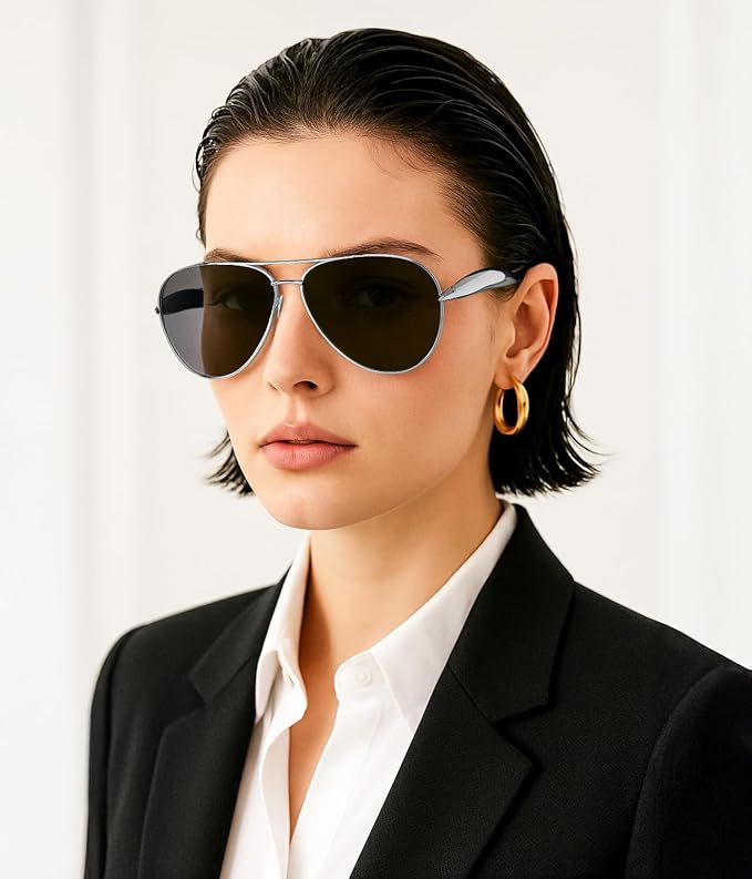 FEISEDY Oversized Aviator Sunglasses Women Men - Retro Gold Metal Chunky Frame, UV400 for Driving & Daily Wear B0311