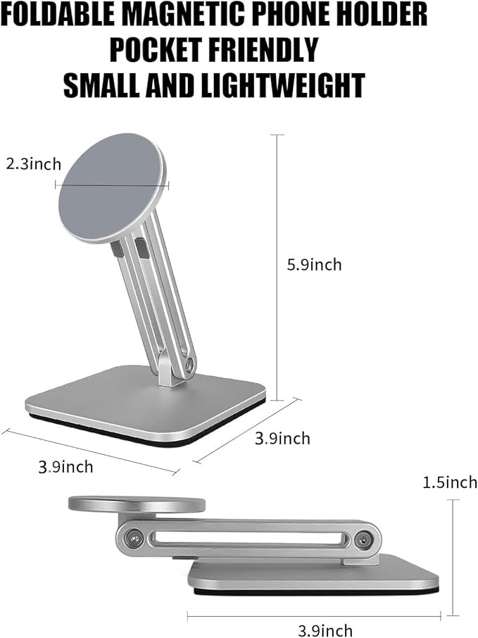 Magnetic Phone Stand for Desk, Foldable & Adjustable Magnetic iPhone Stand Holder with Non Slip Pad for Desk/Home/Office, Compatible with iPhone 16/15/14/13 All Series