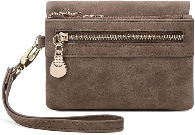 Women's Vintage Genuine Leather Handbag Wallet Dark Billfold Purse with Snap Closure for Daily Essentials (Coffee)