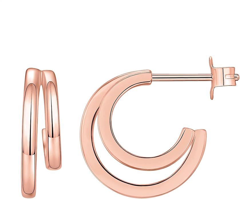 PAVOI 14K Gold Plated Multi Huggie Hoop Earrings for Women - 925 Sterling Silver Posts Triple Split Hoop Gold Earrings for Women - Trendy Fashion Jewelry