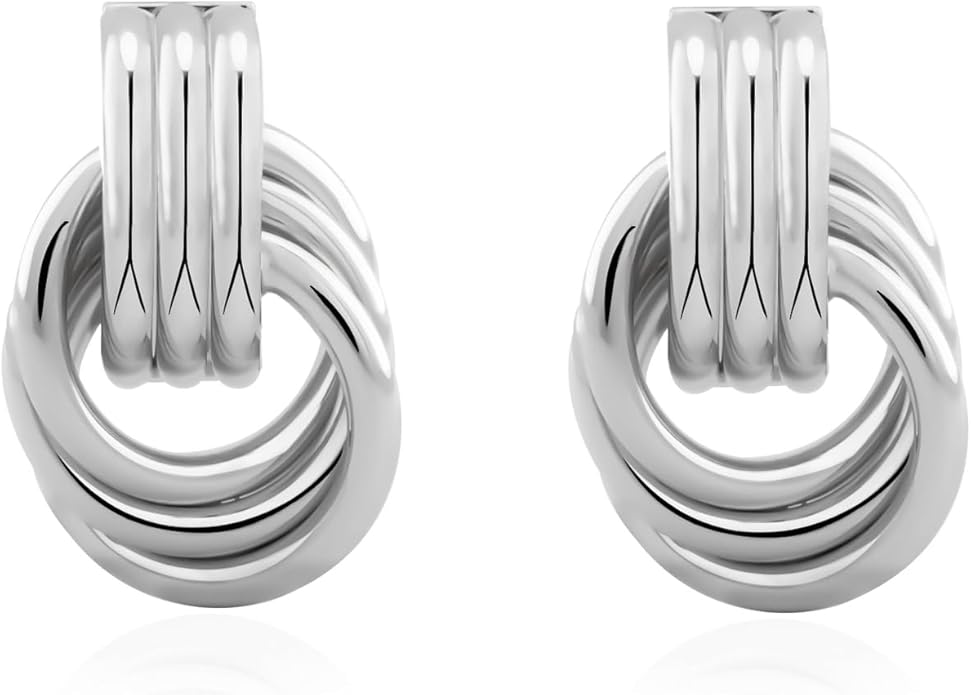 Chunky Small Knot Earrings Gold Silver Geometric Earrings for Women Dainty Gold and Silver Plated Dangle Drop Earrings Hypoallergenic and Lightweight Fashion Trendy Jewelry Gifts