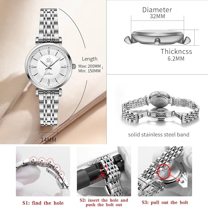 SHENGKE SK Classic Women Watches Fashion Ladies Dress Watch Solid Stainless Steel Band