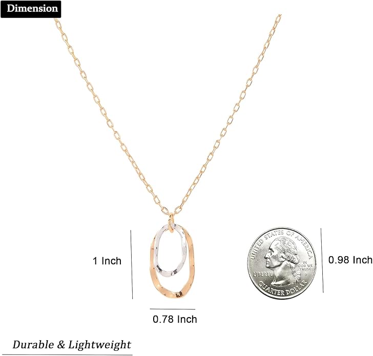 Jojomina Mixed Metal Necklace Gold and Silver Circle Pendant Two Tone Ring Necklaces for Women Western Boho Jewelry