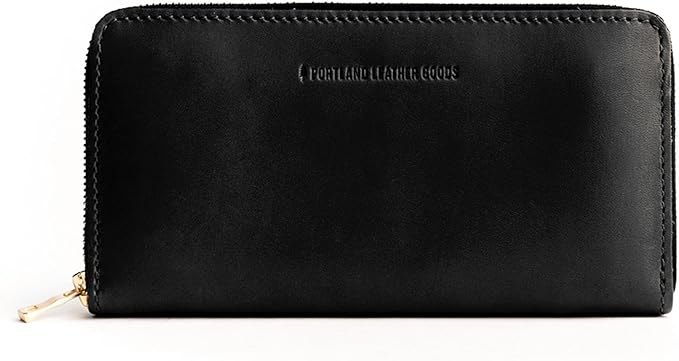 Portland Leather Goods Women's Accordion Zip Wallet – Handcrafted in Durable, Full-Grain Leather – 8 Card Slots & Secure Zippered Pocket – Black