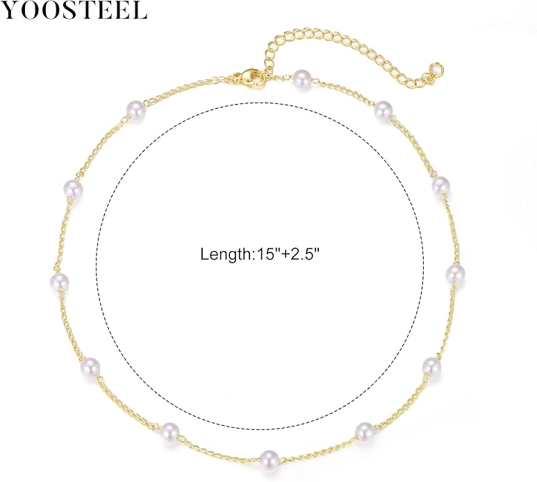Yoosteel Pearl Necklace for Women - 14K Gold Plated Pearl Pendant Necklaces Minimalist Women Pearls Layered Necklace Dainty Trendy Bridal Bridesmaid Wedding Gifts for Her