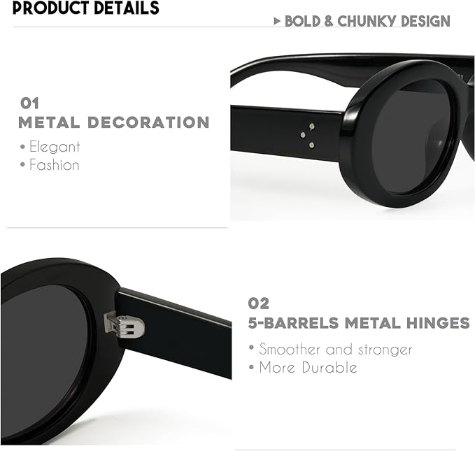 mosanana Oval Retro Trendy Sunglasses for Women 90s Style MS52371