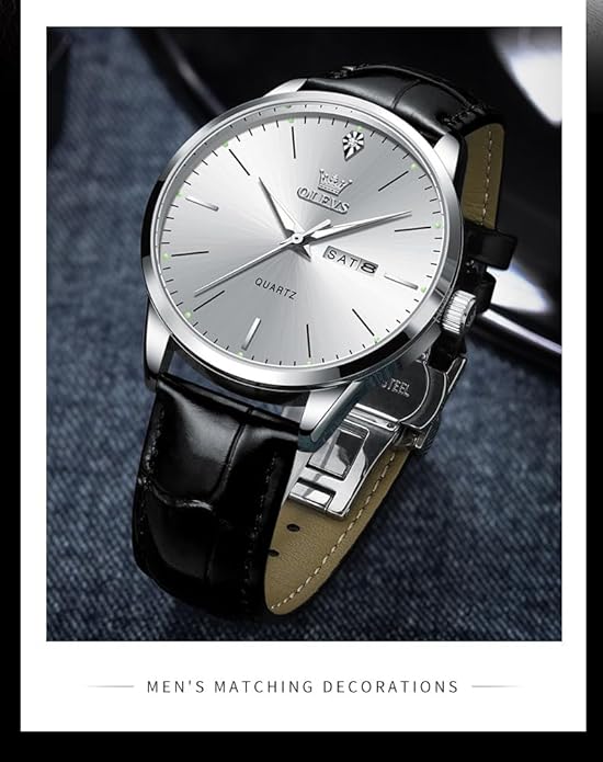 OLEVS Mens Watches, Dress Waterproof Classic Analog Casual Luxury Wrist Watch for Men with Date, Easy to Read Relojes para Hombres Male Quartz Wristwatch with Brown Black Leather Band Blue Black Dial