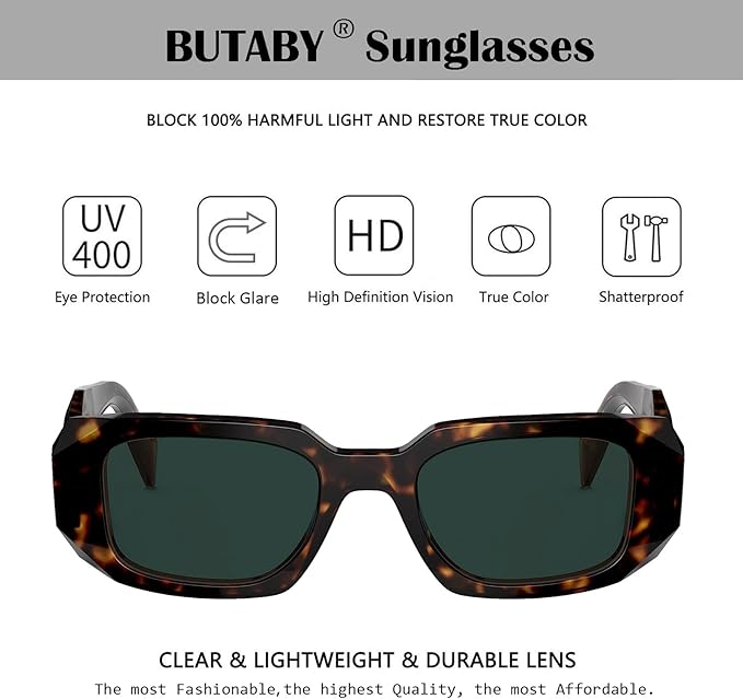 BUTABY Trendy Rectangle Sunglasses for Women Men Retro Sun Glasses Vintage Fashion Square Frame