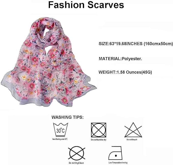 Pokeedioty Scarfs for Women Lightweight Fashion Scarves Elegant Floral Pattern Sheer Scarfs Sunscreen Shawls Wraps