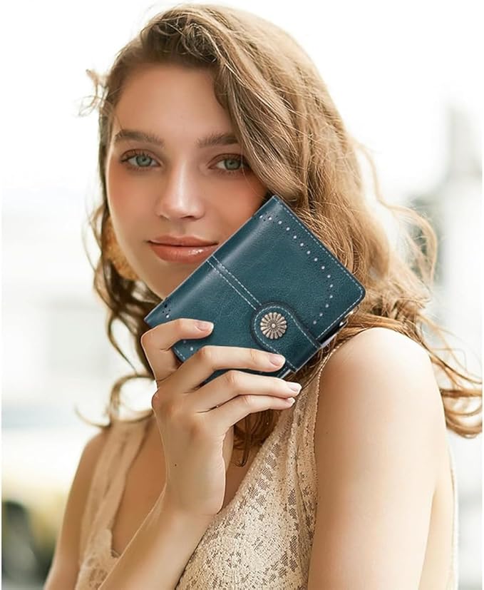 Premium Slim Genuine Leather Bifold Wallet for Women with Advanced RFID Blocking Technology and Zippered Coin Compartment (Blue)