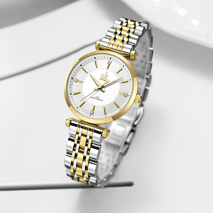 SHENGKE SK Classic Women Watches Fashion Ladies Dress Watch Solid Stainless Steel Band