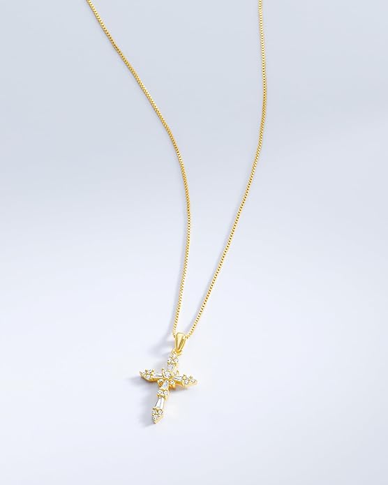 Milla 14K Gold Plated Cross Necklace for Women, Silver Cross Necklaces for Women, 18 inches Chain with Cross Pendant