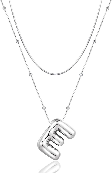 LUCA SMITH Initial Necklaces for Women, Dainty Balloon Bubble Letter, Name Letter Alphabet Pendant Layered Choker Chain Jewelry Gift