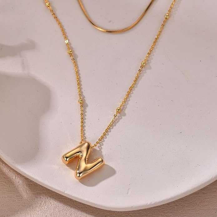 LUCA SMITH Initial Necklaces for Women, Dainty Balloon Bubble Letter, Name Letter Alphabet Pendant Layered Choker Chain Jewelry Gift