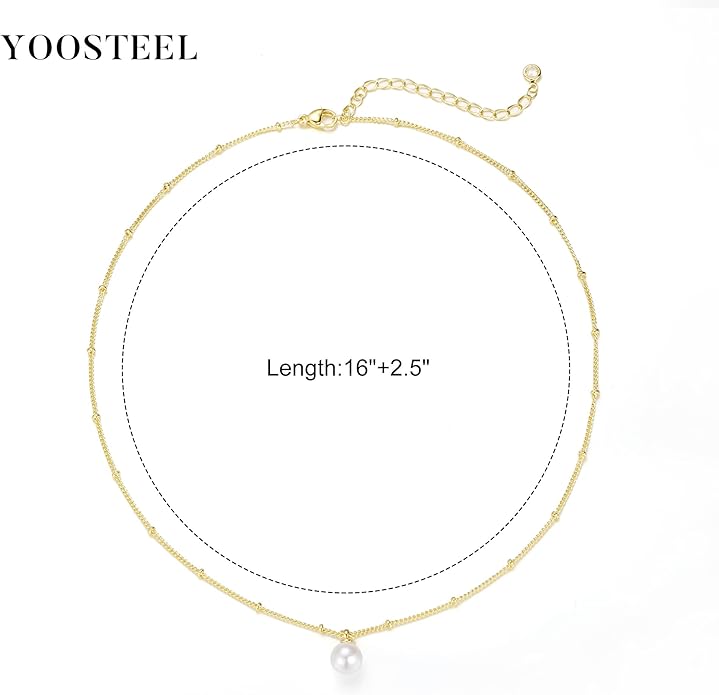 Yoosteel Pearl Necklace for Women - 14K Gold Plated Pearl Pendant Necklaces Minimalist Women Pearls Layered Necklace Dainty Trendy Bridal Bridesmaid Wedding Gifts for Her