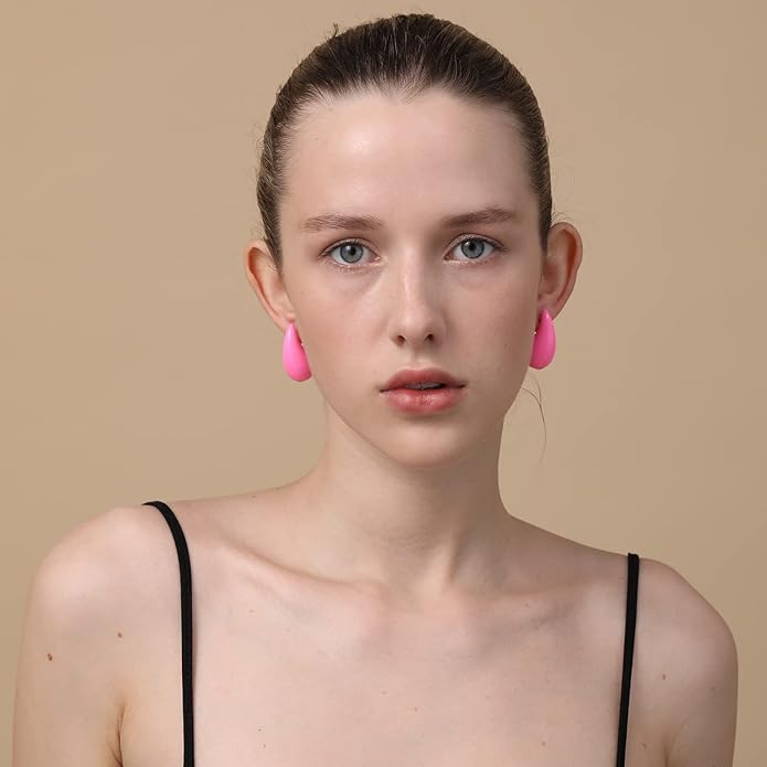 Apsvo Chunky 14K Gold Plated Hoop Earrings for Women, Lightweight Waterdrop Hollow Open Hoops, Hypoallergenic Dupes Earrings