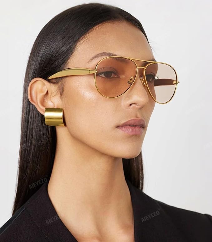 AIEYEZO Gold Aviator Sunglasses for Women Men Oversized Thick Frame Sun Glasses Fashion Retro Sardine Pilot Shades