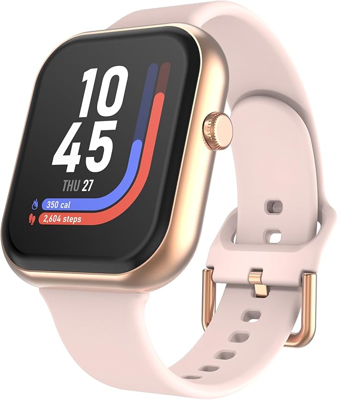 iTouch AIR 5 Smartwatch – 1.85” AMOLED Display, Bluetooth Calling, 100+ Sport Modes, Heart Rate, SPO₂, Stress & Sleep Monitoring, IP68 - Android & iOS (Rose Gold Case w/Blush Silicone Band)
